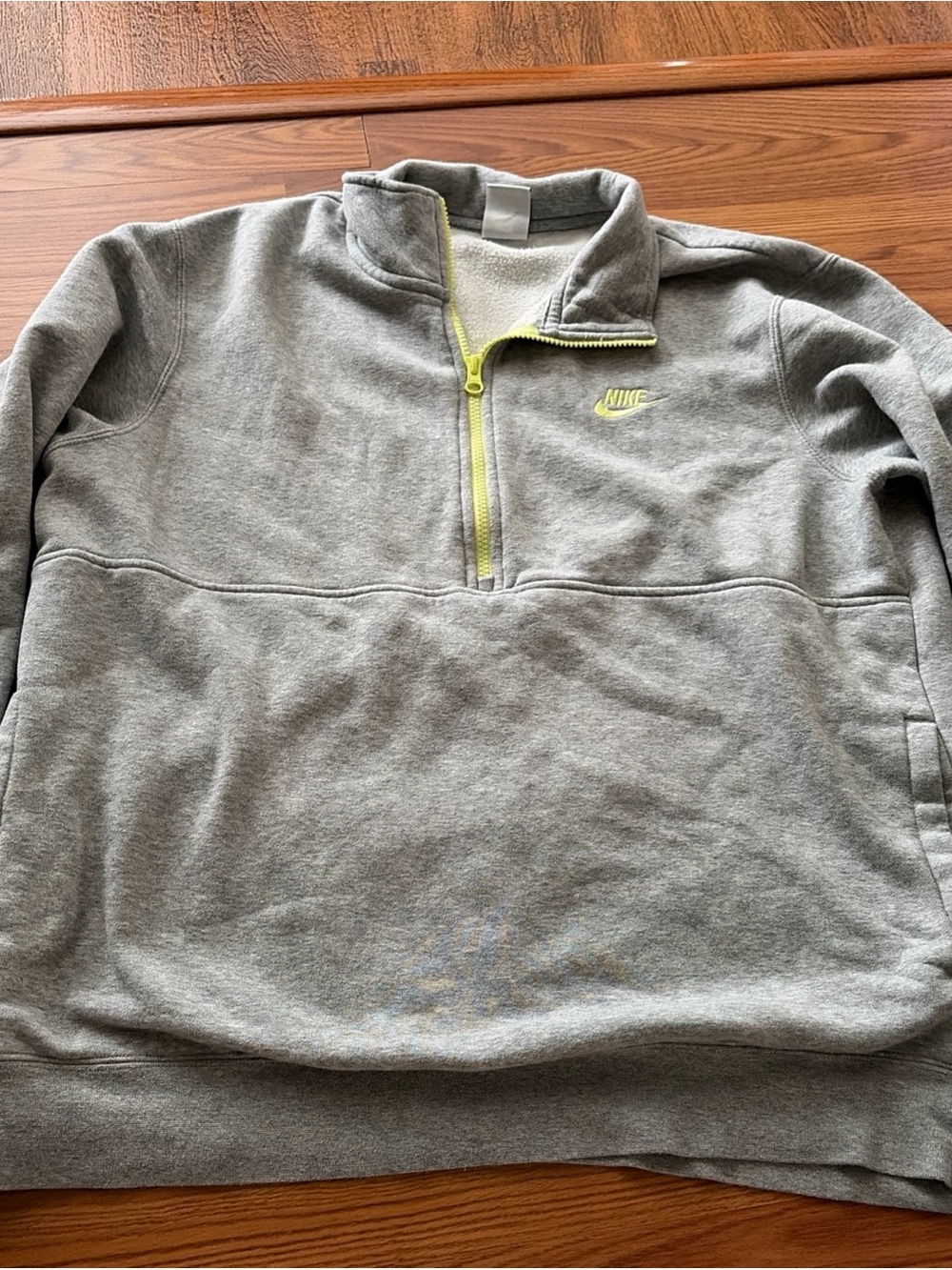 Nike Gray Quarter-Zip Pullover with Neon Yellow Accents Sweatshirt